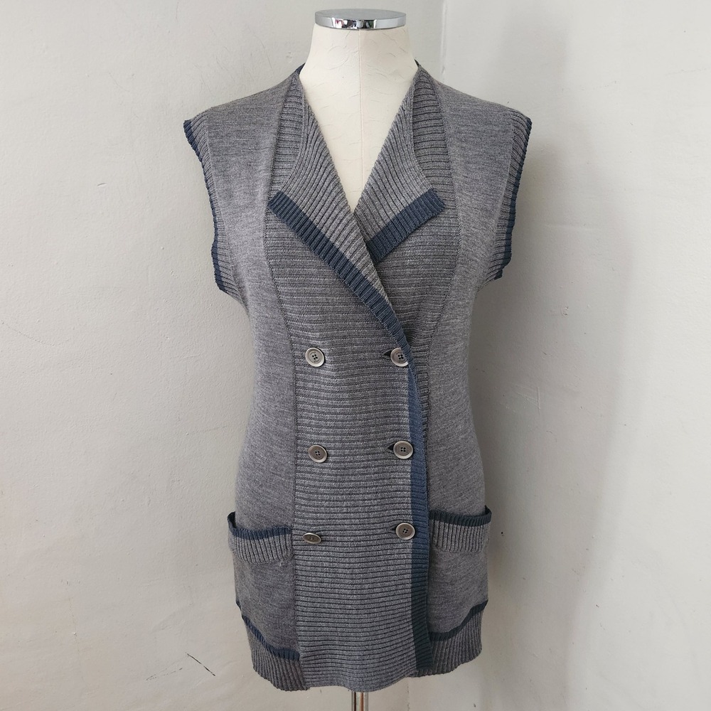 Oonagh by Nanette Lepore Grey Merino Wool Double Breasted Knit Vest Small